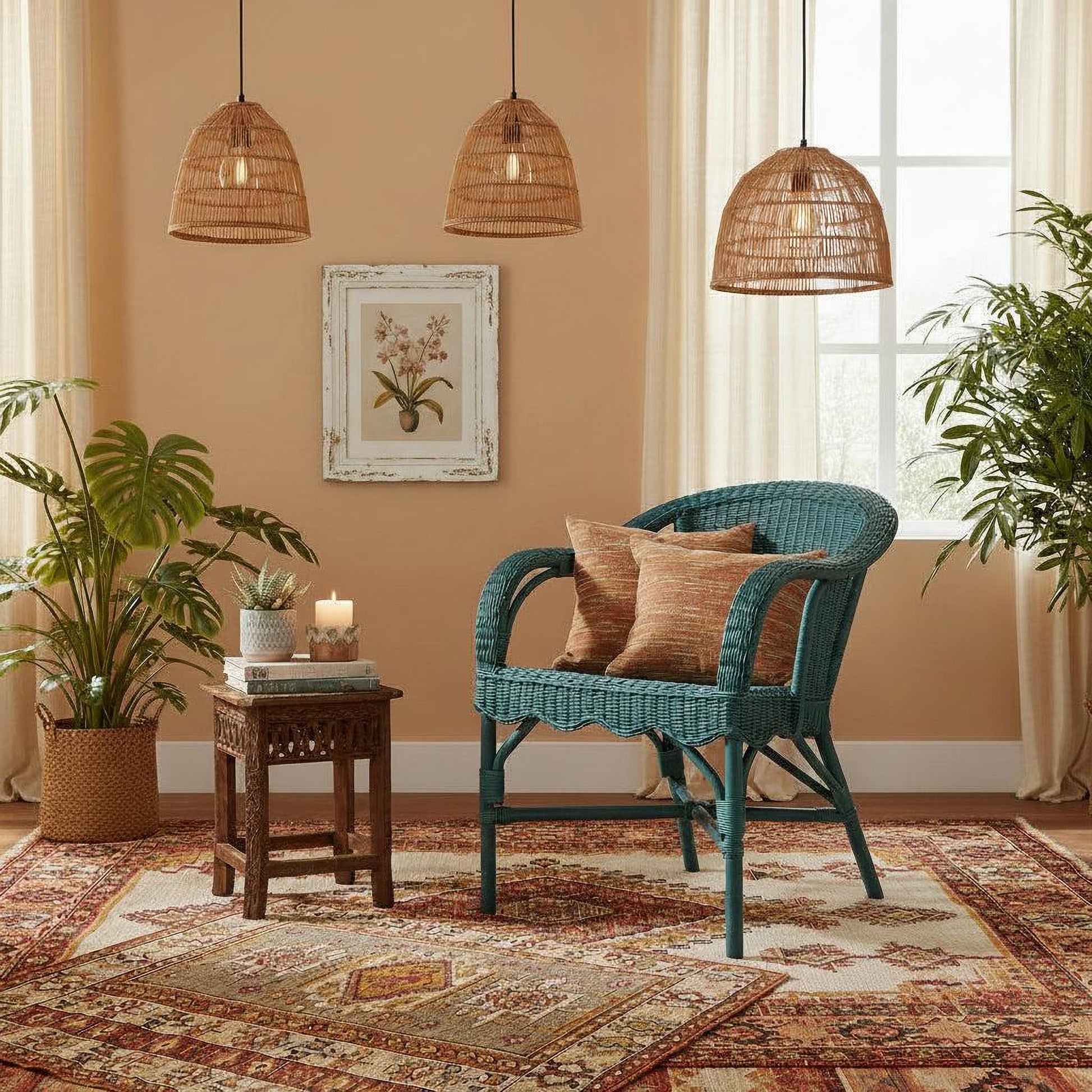 Wenglor Rattan Armchair in Forest Green