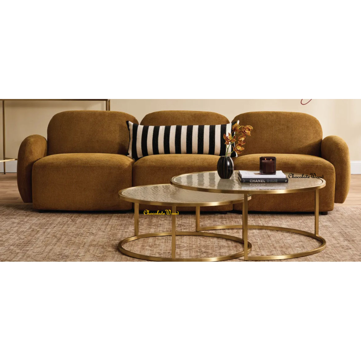 LORELEI  3-SEATER MODULAR SOFA CHENILLE TOFFEE COLOUR - MyChocolateWood