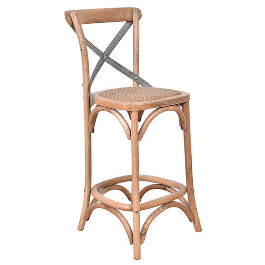 MALMO CROSS BACK OAK BAR STOOL WITH GREY METAL STRAPS - MyChocolateWood