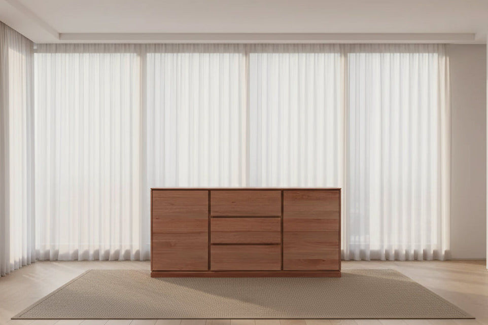 GILHELM ASH TIMBER BUFFET/SIDEBOARD 2 DOORS 3 DRAWERS LIGHT WALNUT  180CM - MyChocolateWood