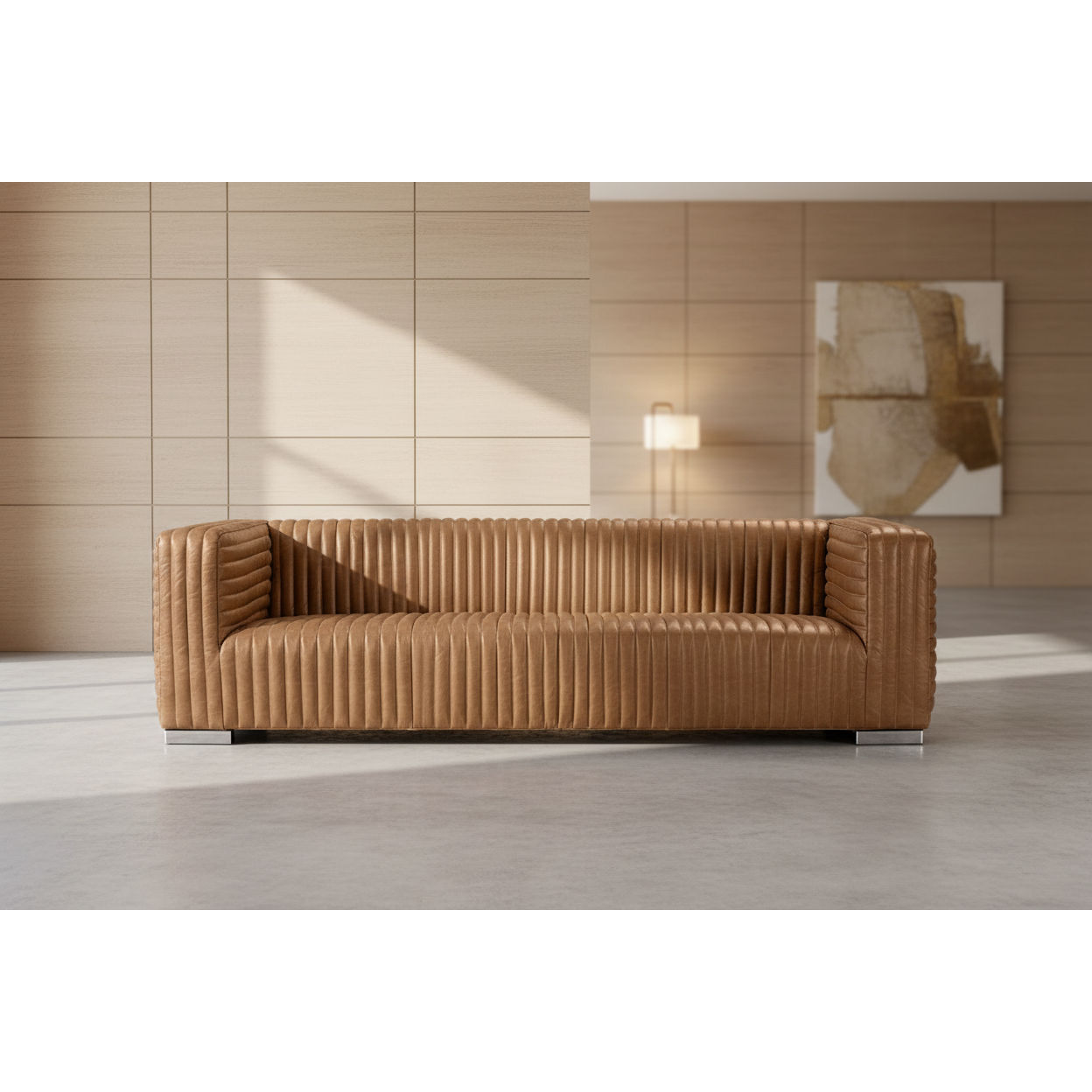 BUFFY 3-SEATER SOFA TOP GRAIN COW LEATHER  LIGHT BROWN - MyChocolateWood