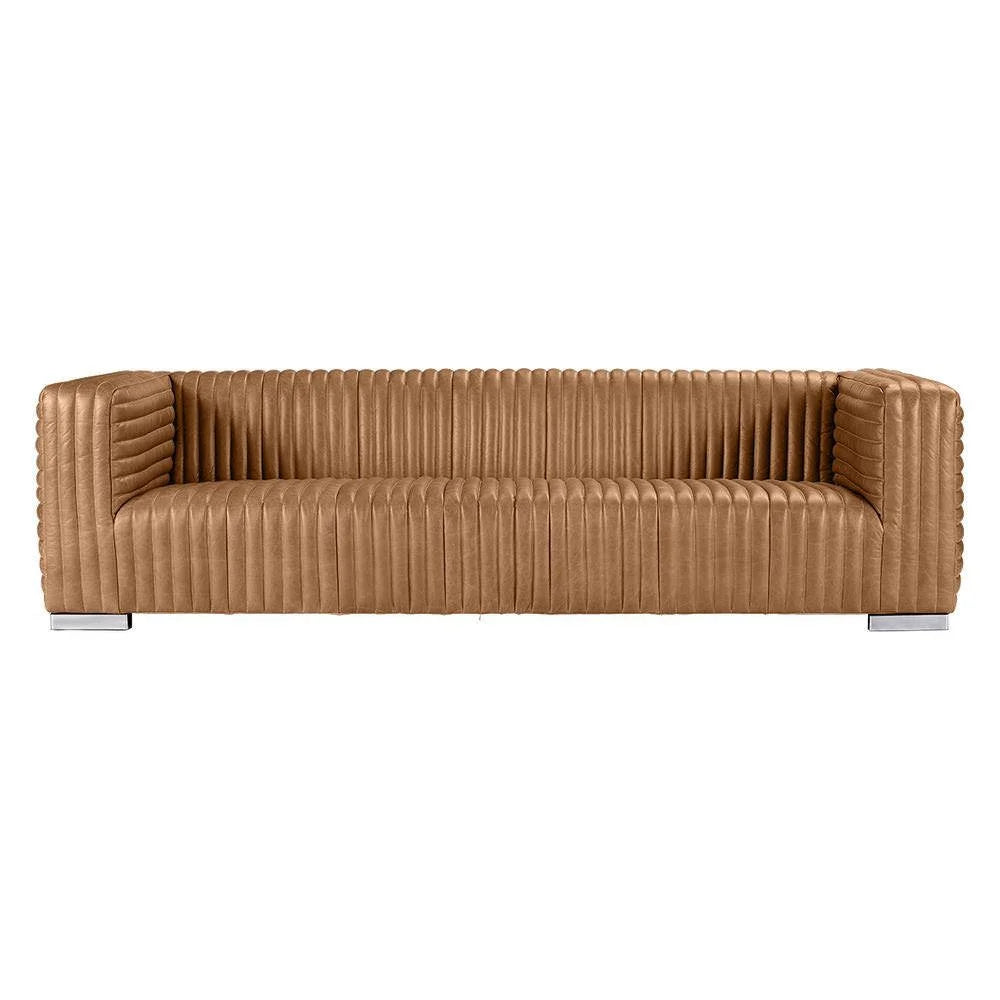 BUFFY 3-SEATER SOFA TOP GRAIN COW LEATHER  LIGHT BROWN - MyChocolateWood