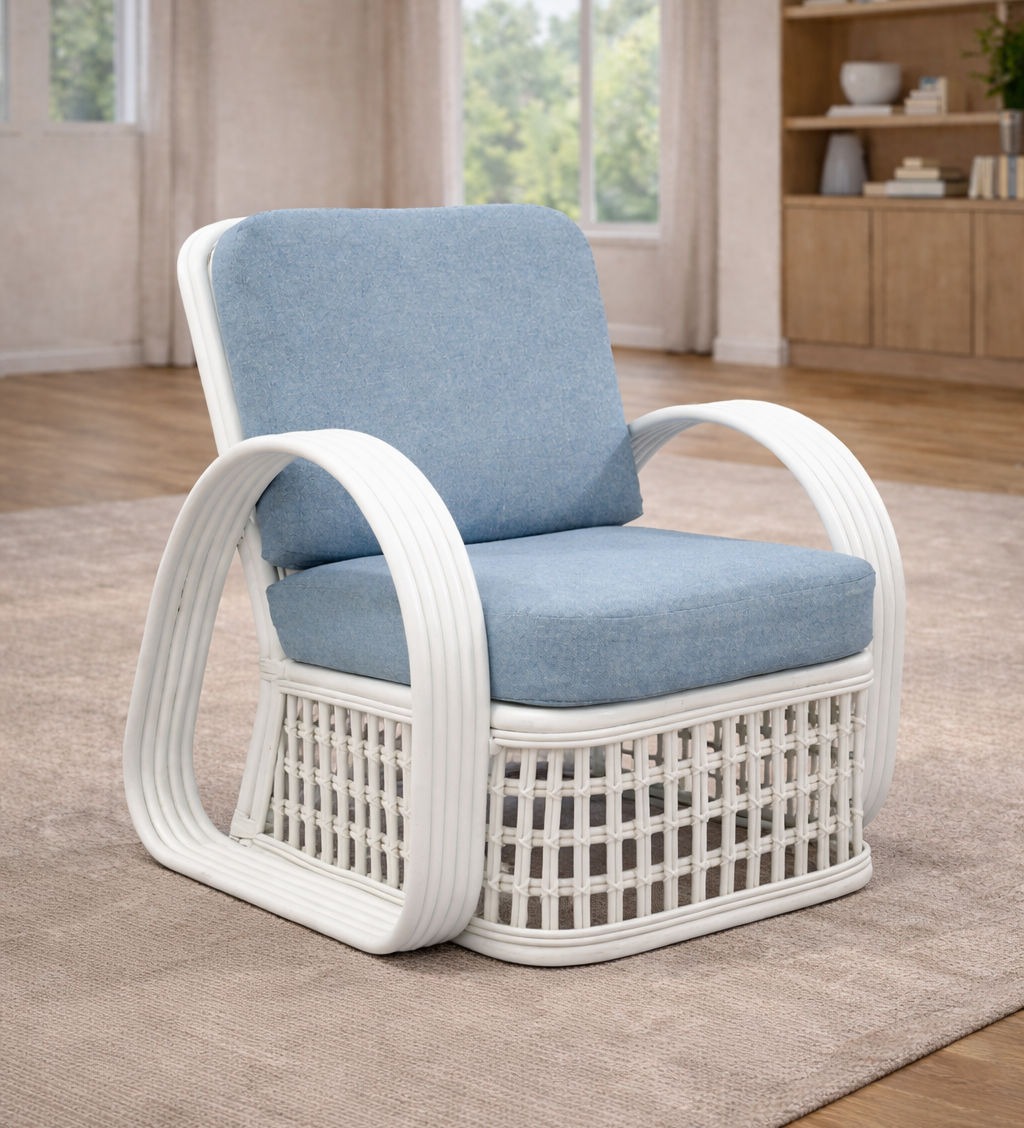CORINTH WHITE RATTAN ARMCHAIR ACCENT CHAIR LOUNGE CHAIR - MyChocolateWood