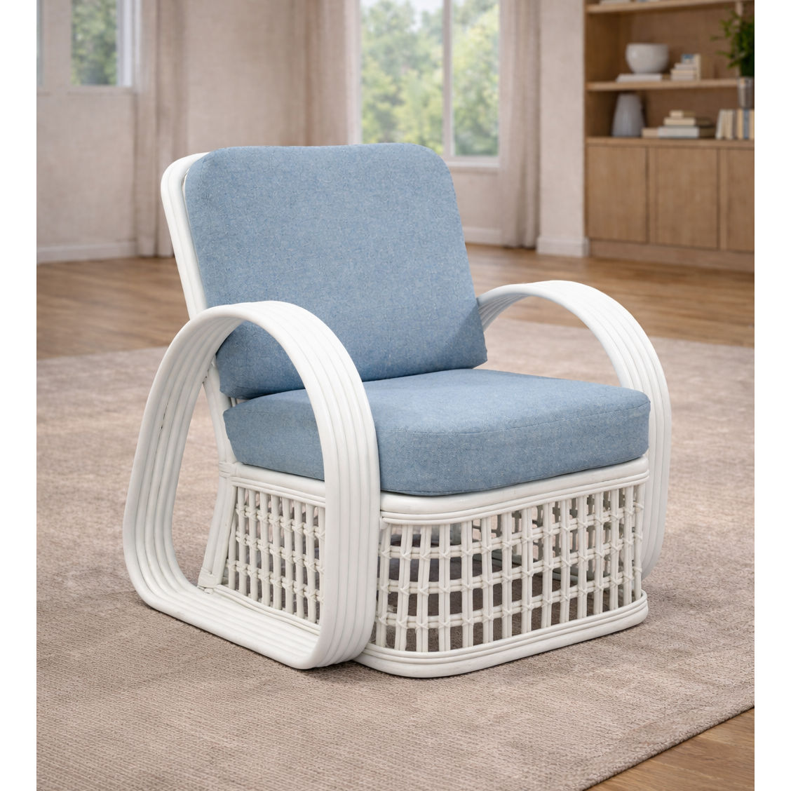 CORINTH WHITE RATTAN ARMCHAIR ACCENT CHAIR LOUNGE CHAIR - MyChocolateWood