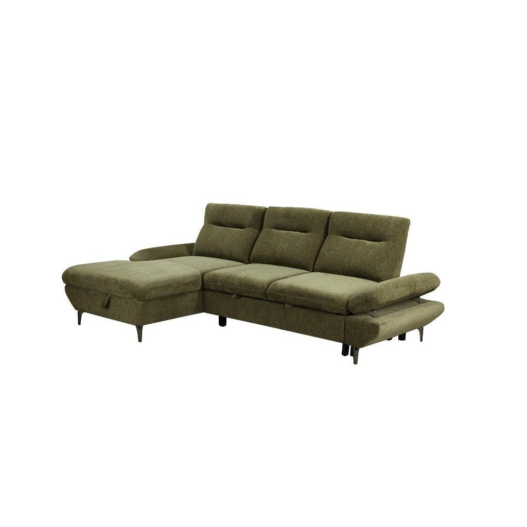 LIBBI FABRIC 2-SEATER SOFA BED WITH LHF STORAGE CHAISE GREEN - MyChocolateWood