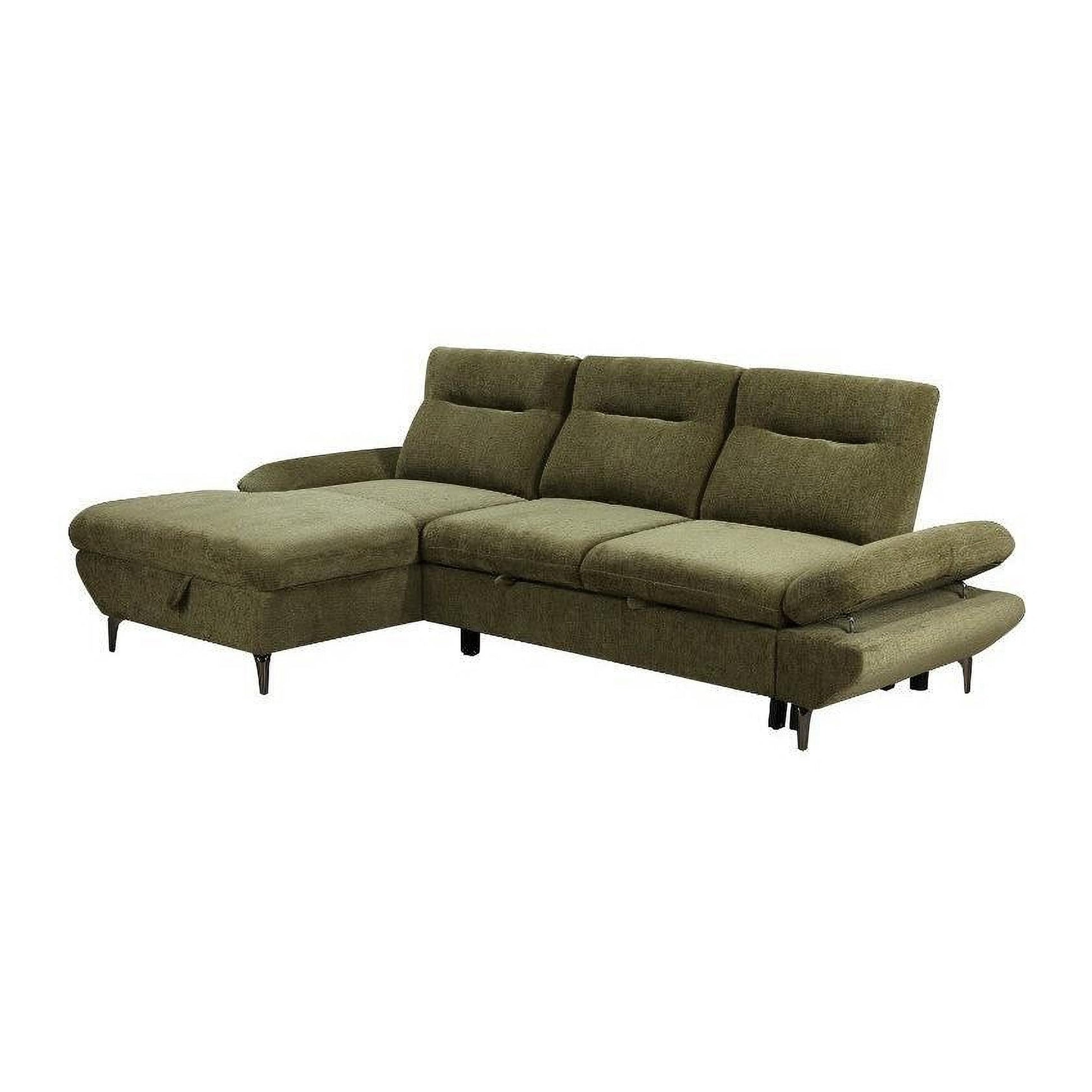 Libbi Fabric 2-Seater Sofa Bed with Left Facing Storage Chaise in Green - Chocolate Wood