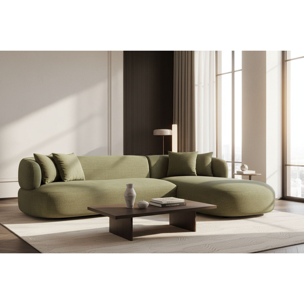 BEECHAM MODULAR 3-SEATER CORNER SOFA WITH RHF CHAISE - SAGE CHENILLE - MyChocolateWood