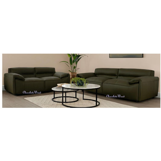 SPARKLER LEATHER 3-SEATER + 2-SEATER LEATHER SOFA OLIVE GREEN LOUNGE SET - MyChocolateWood