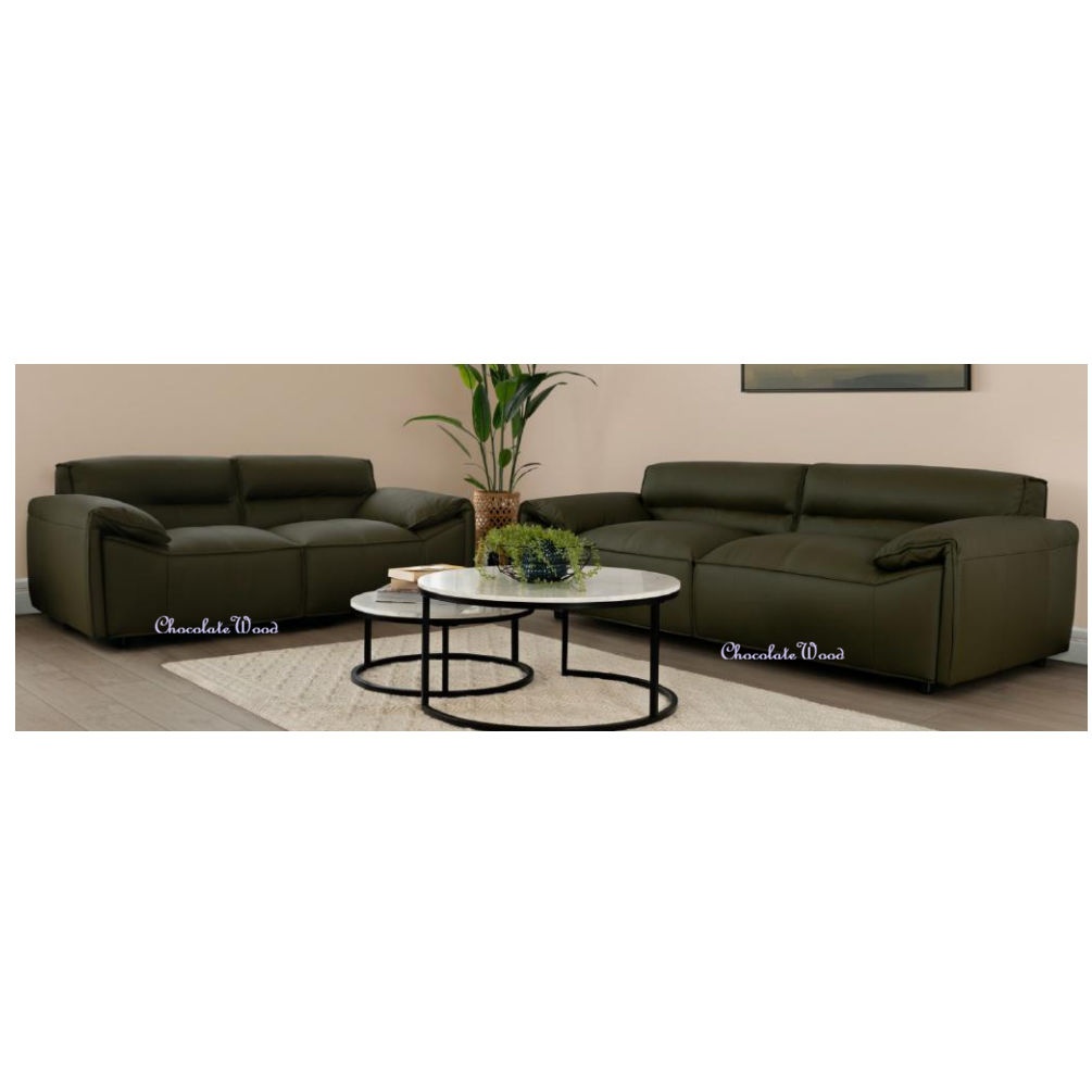 SPARKLER LEATHER 3-SEATER + 2-SEATER LEATHER SOFA OLIVE GREEN LOUNGE SET - MyChocolateWood