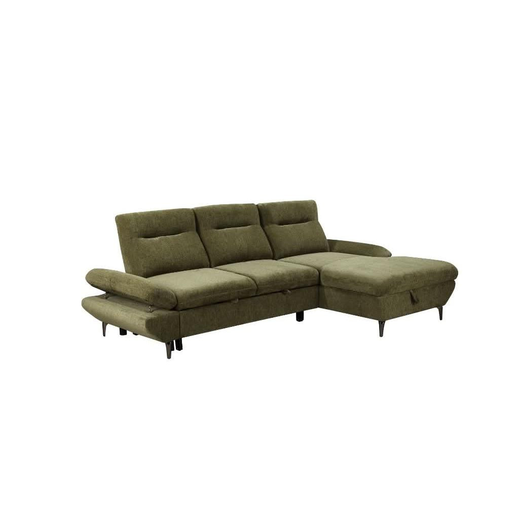 LIBBI FABRIC 2-SEATER SOFA BED WITH RHF STORAGE CHAISE GREEN - MyChocolateWood