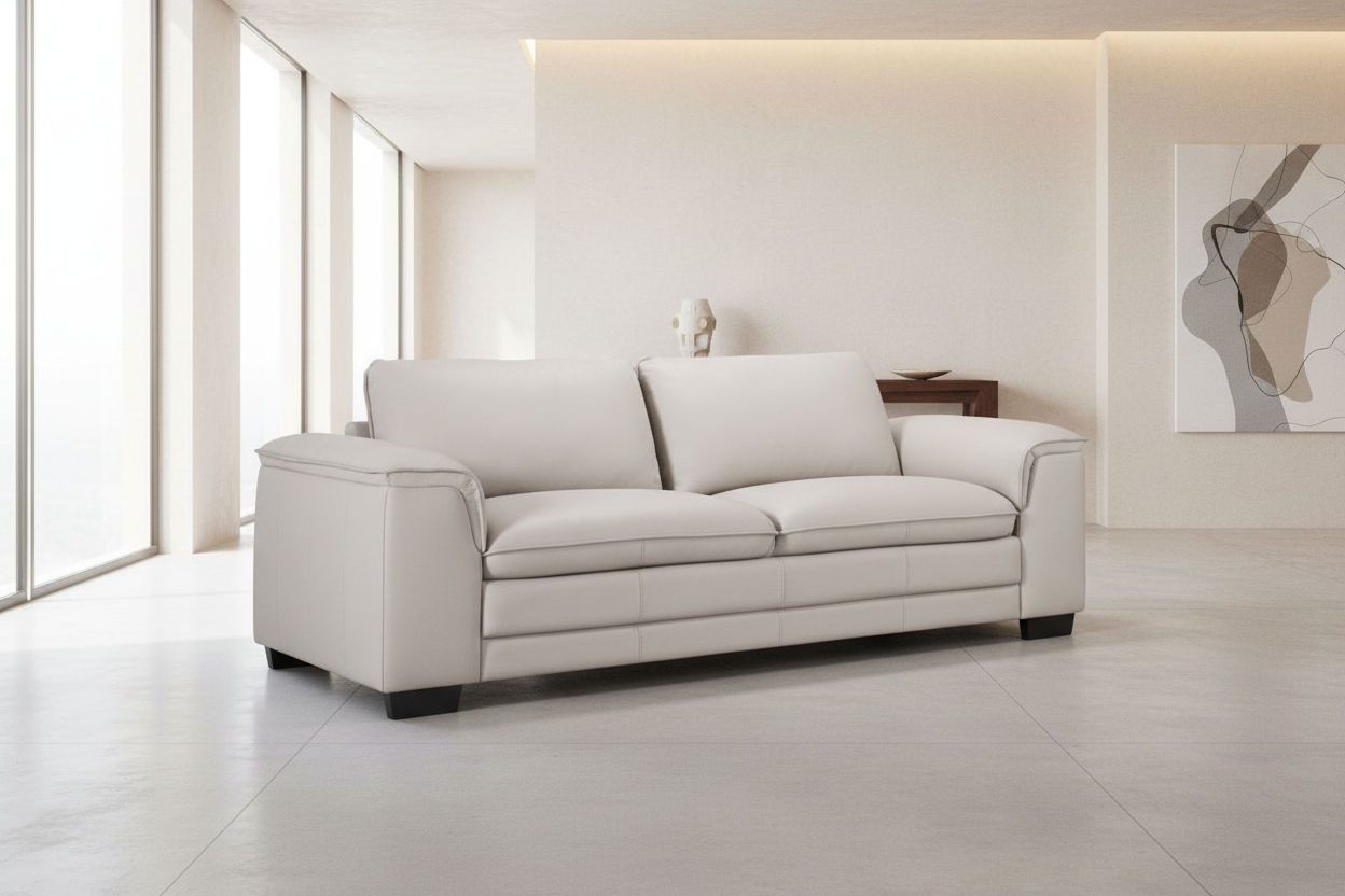 MACKENZIE LEATHER 3-SEATER SOFA - LIGHT GREY - MyChocolateWood