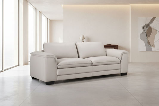 MACKENZIE LEATHER 3-SEATER SOFA - LIGHT GREY - MyChocolateWood