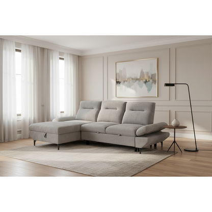 LIBBI FABRIC 2-SEATER SOFA BED WITH LHF STORAGE CHAISE GREY - MyChocolateWood