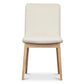 Hardin leather dining chair in frost and natural finish by MyChocolateWood, showcasing a modern wooden frame and cushioned seat.