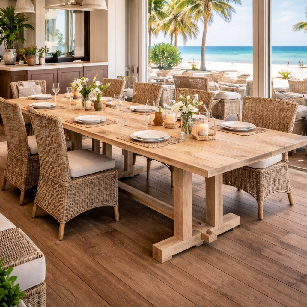 HOBART RECYCLED ELM TRESTLE DINING TABLE 240CM - MyChocolateWood