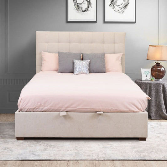 HONI GAS LIFT STORAGE KING SIZE BED OATMEAL - MyChocolateWood