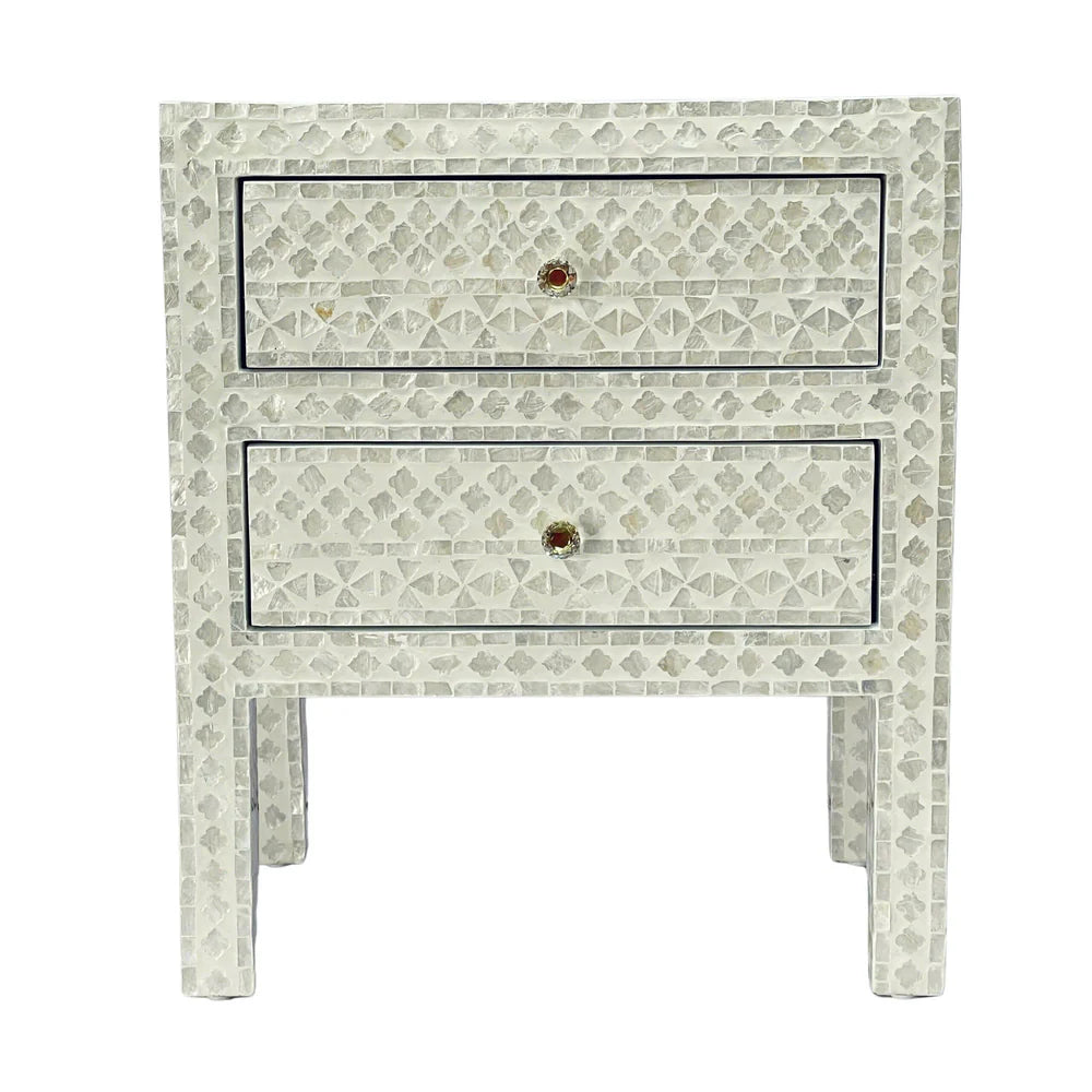 DEENA MOTHER OF PEARL 2-DRAWER BEDSIDE TABLE CREAM HUE - MyChocolateWood
