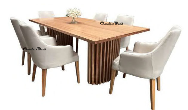 IBARRA BLUE GUM TIMBER 7 PCE DINING SET: 1 RECT. DINING TABLE & 6 DINING CHAIRS - MyChocolateWood