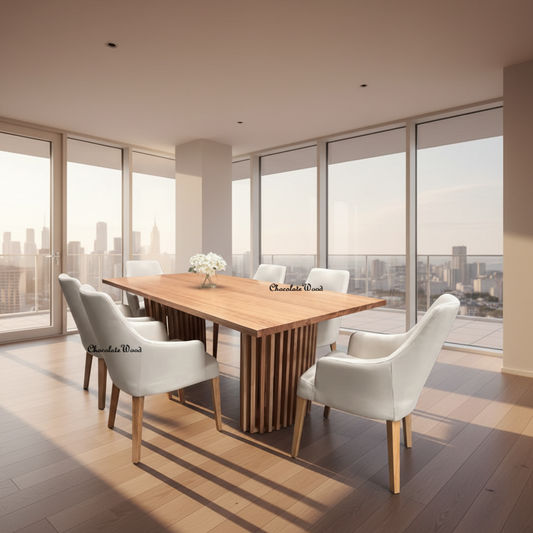 IBARRA BLUE GUM TIMBER 7 PCE DINING SET: 1 RECT. DINING TABLE & 6 DINING CHAIRS - MyChocolateWood