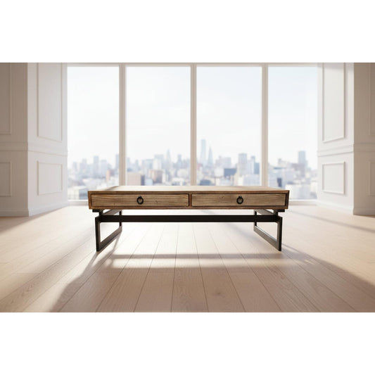 JESPIE RECYCLED ELM & IRON COFFEE TABLE NATURAL - MyChocolateWood