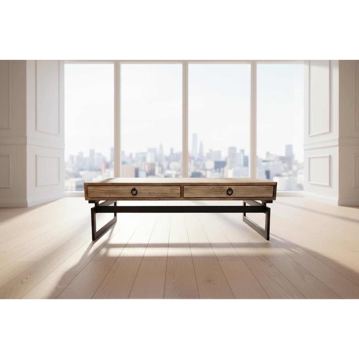 JESPIE RECYCLED ELM & IRON COFFEE TABLE NATURAL - MyChocolateWood