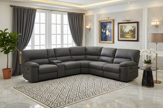 LANCY PREMIUM LEATHER 3 SEATER RECLINER SOFA + 2-SINGLE MANUAL RECLINER  ARMCHAIRS BLACK - MyChocolateWood