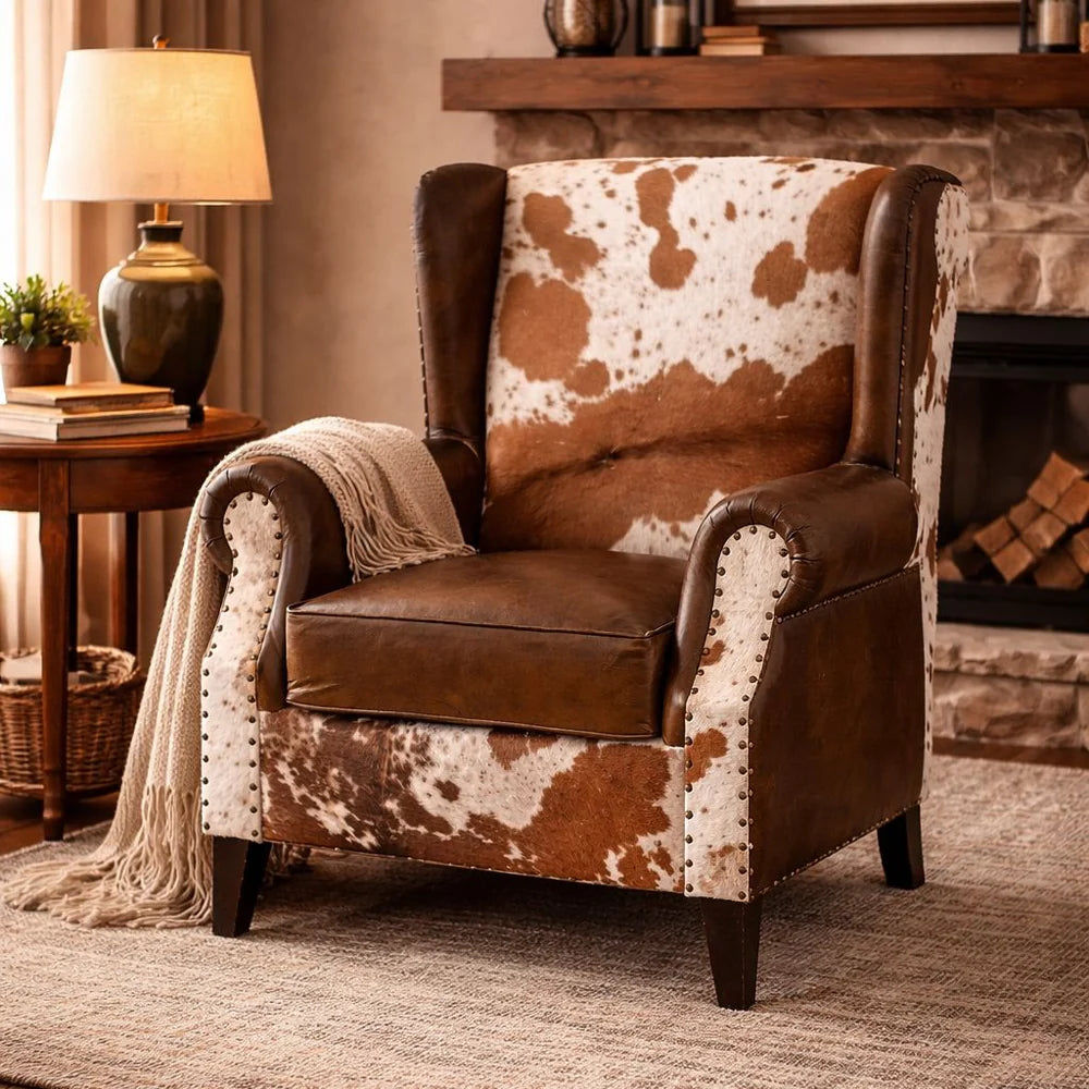 ABE HAND MADE COWHIDE & GENUINE LEATHER ARMCHAIR - MyChocolateWood