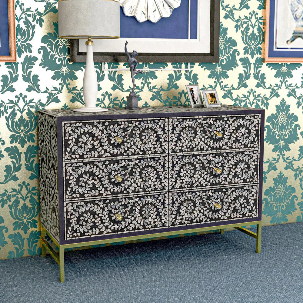 MOTHER OF PEARL ENCHANTING VINE 6 DRAWERS DRESSER - MyChocolateWood