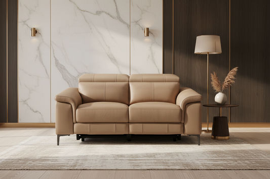 BRITTAS LEATHER 2-SEATER ELECTRIC RECLINER SOFA - MOCHA - MyChocolateWood