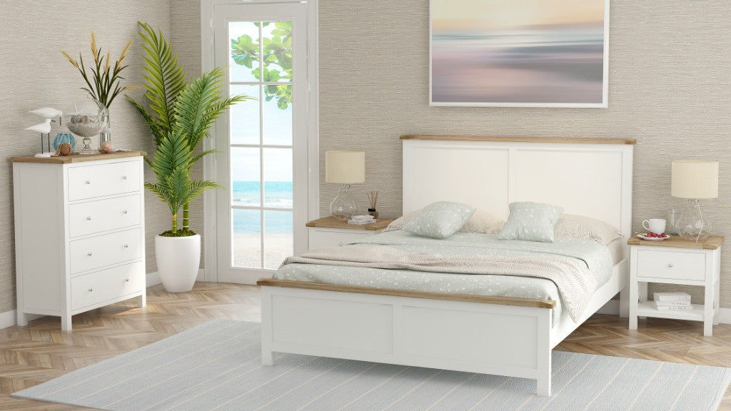 CHRISTA HAMPTON SOLID ACACIA QUEEN BED LIGHT OAK TOP WHITE BASE (4CTN) - MyChocolateWood