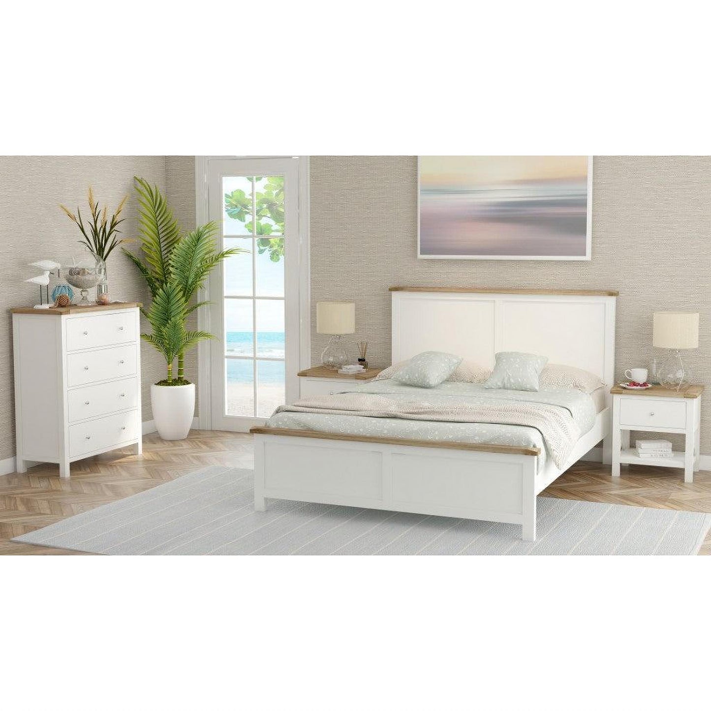 Christa Hampton Solid Acacia Bed in Light Oak & White - Chocolate Wood