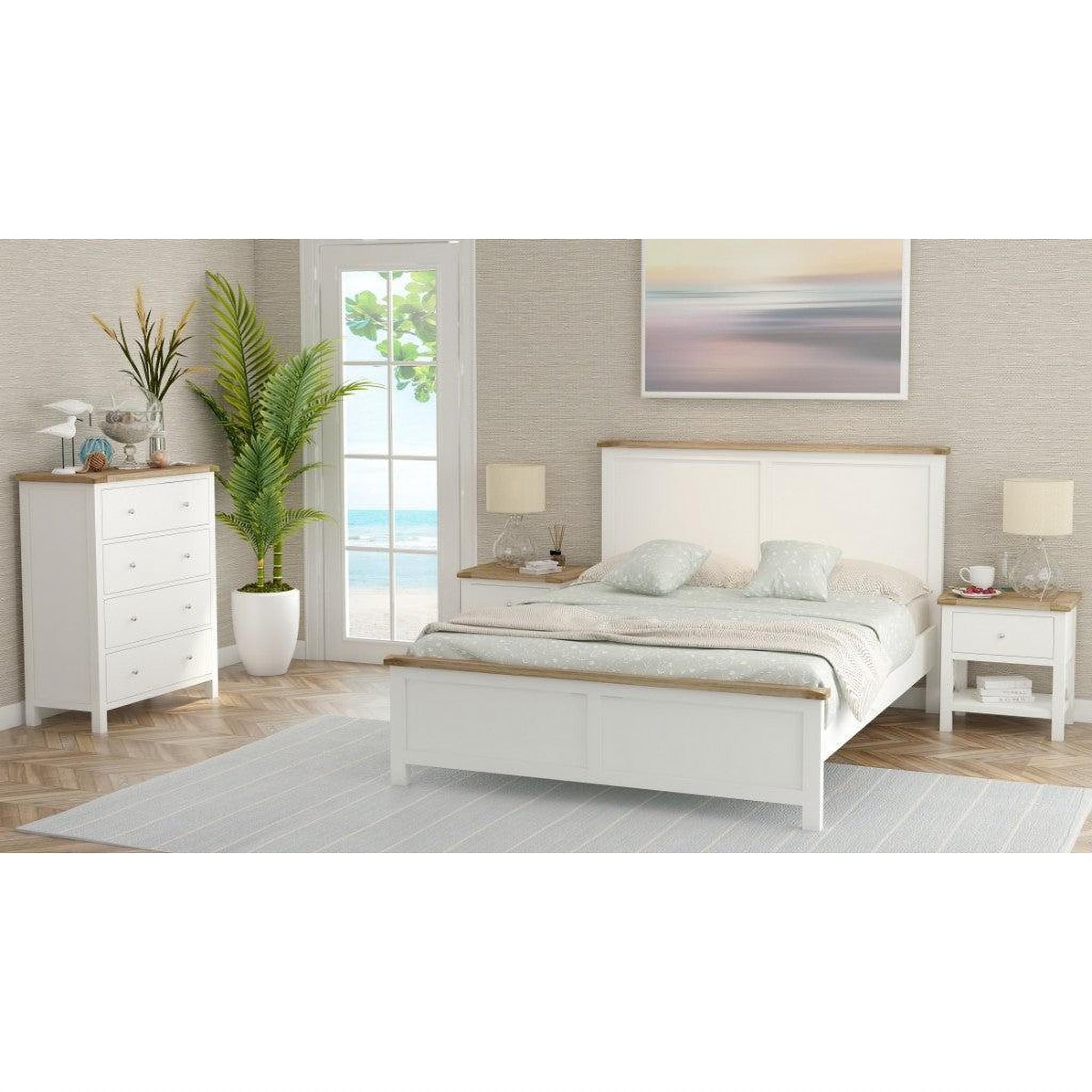 Christa Hampton Solid Acacia Bed in Light Oak & White - Chocolate Wood