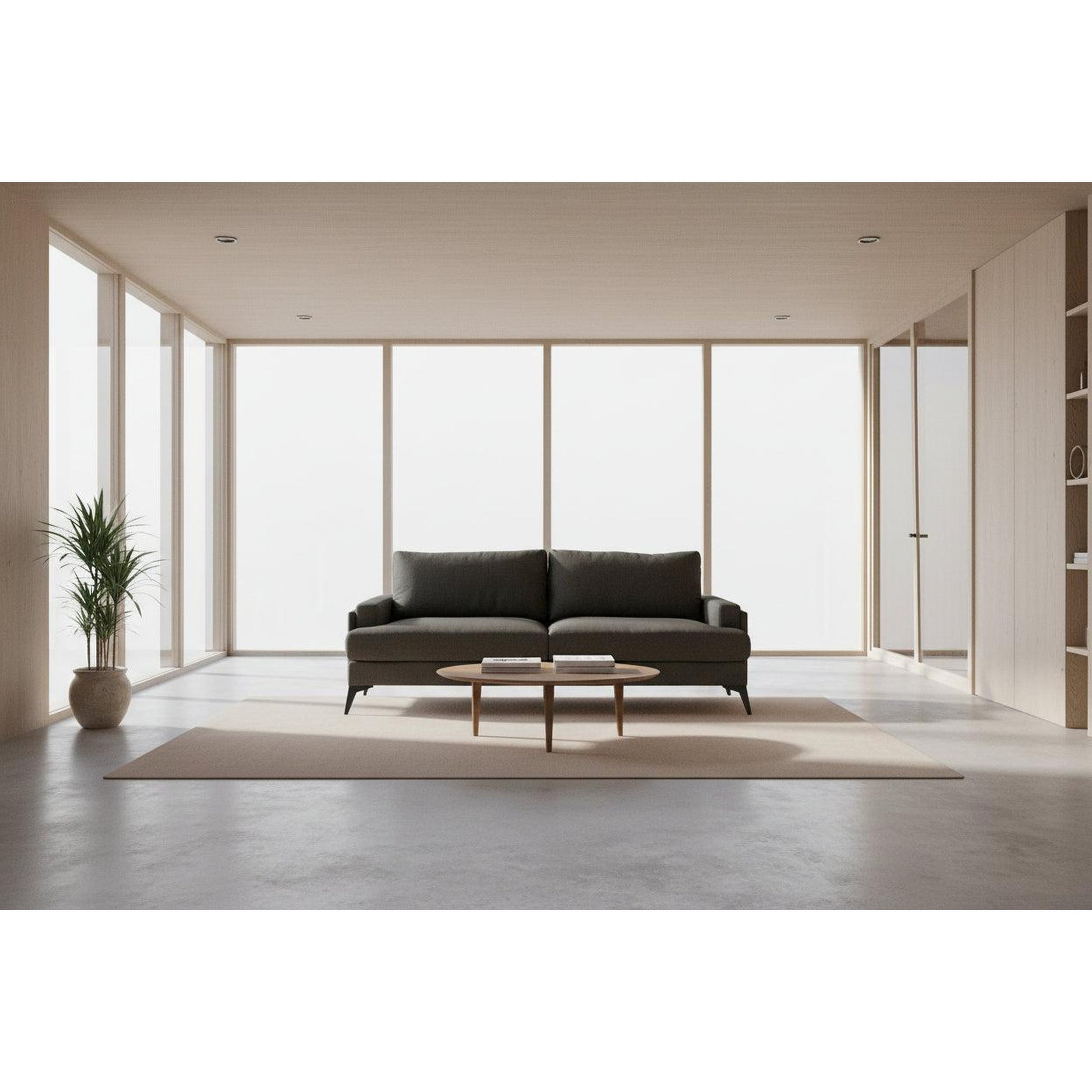 Kirton Fabric Sofa, 3-Seater in Dark Grey - Chocolate Wood