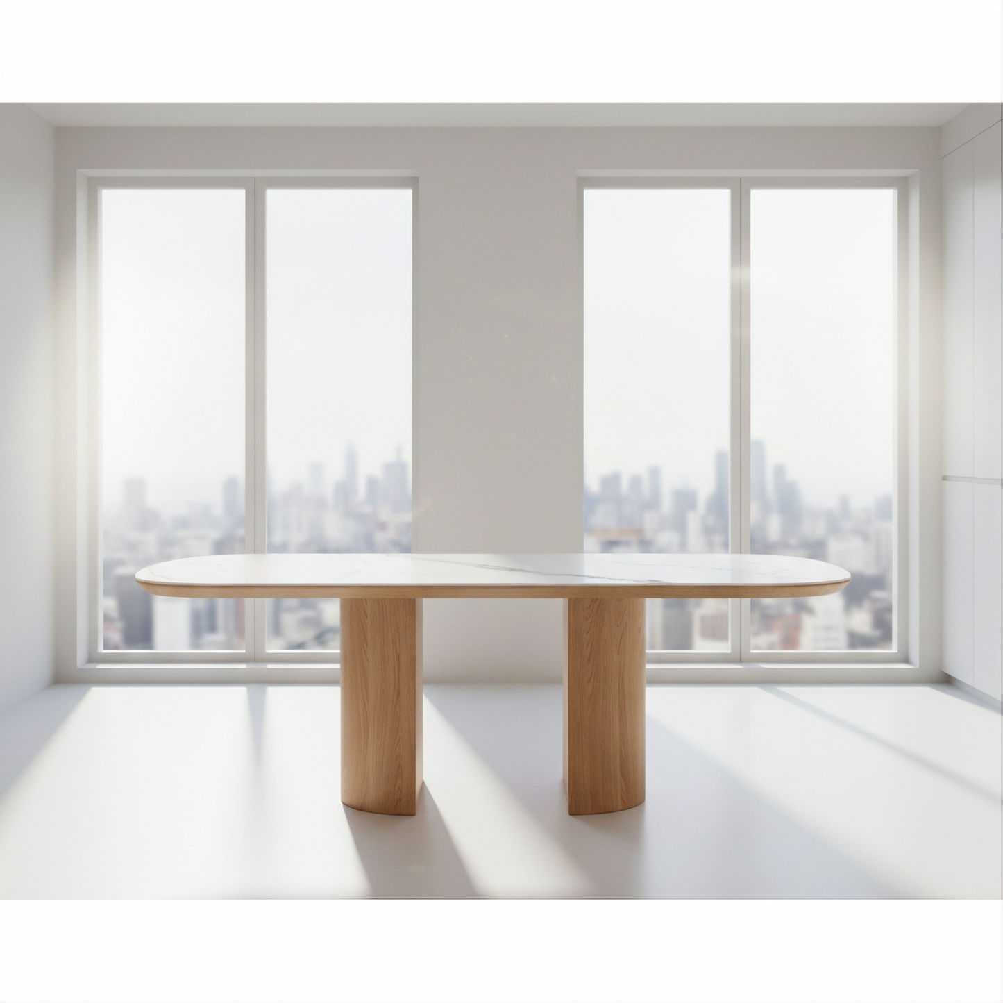 Caspian Oak Oval Dining Table with White Ceramic Top, 220cm - Chocolate Wood
