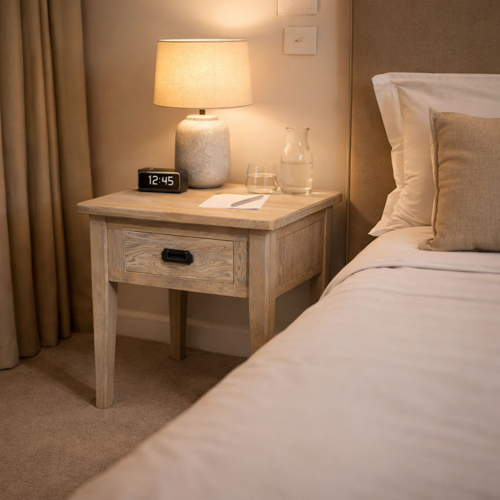HAMPTON GREYWASHED OAK SIDE TABLE/LAMP TABLE 55CM - MyChocolateWood