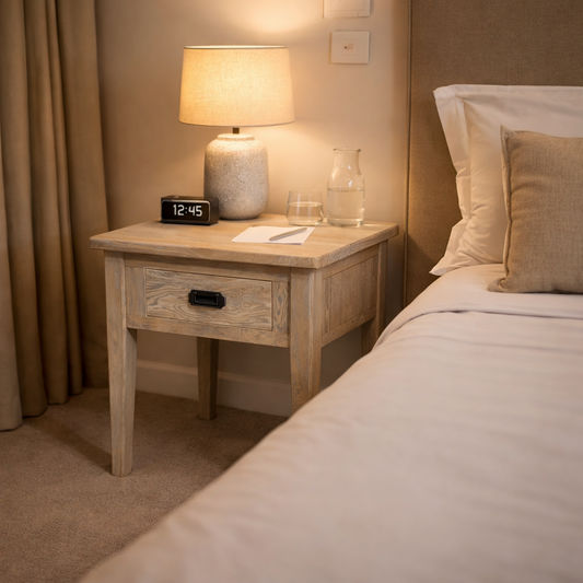 HAMPTON GREYWASHED OAK SIDE TABLE/LAMP TABLE 55CM - MyChocolateWood