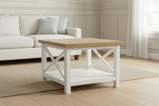 CHRISTA HAMPTON SOLID ACACIA LAMP TABLE/SIDE TABLE LIGHT OAK TOP WHITE BASE - MyChocolateWood