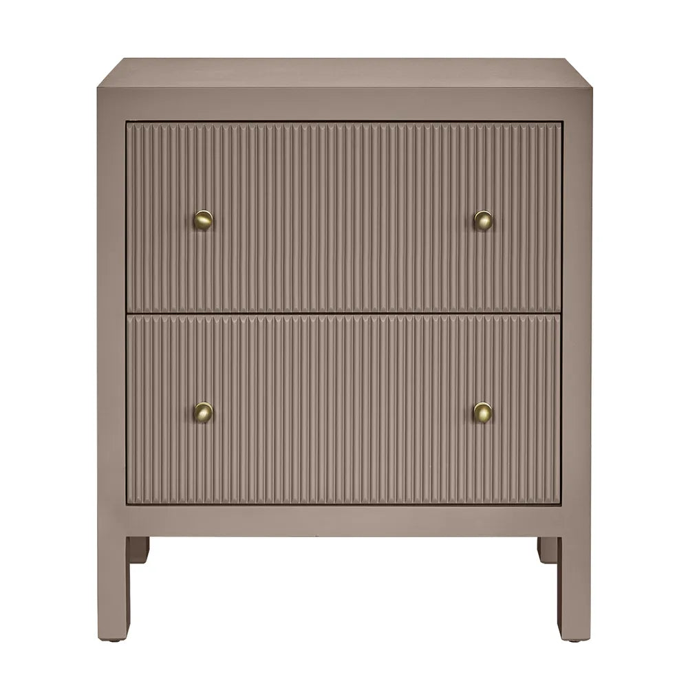 Jayla Large 2-Drawer Bedside Table in Taupe - Chocolate Wood