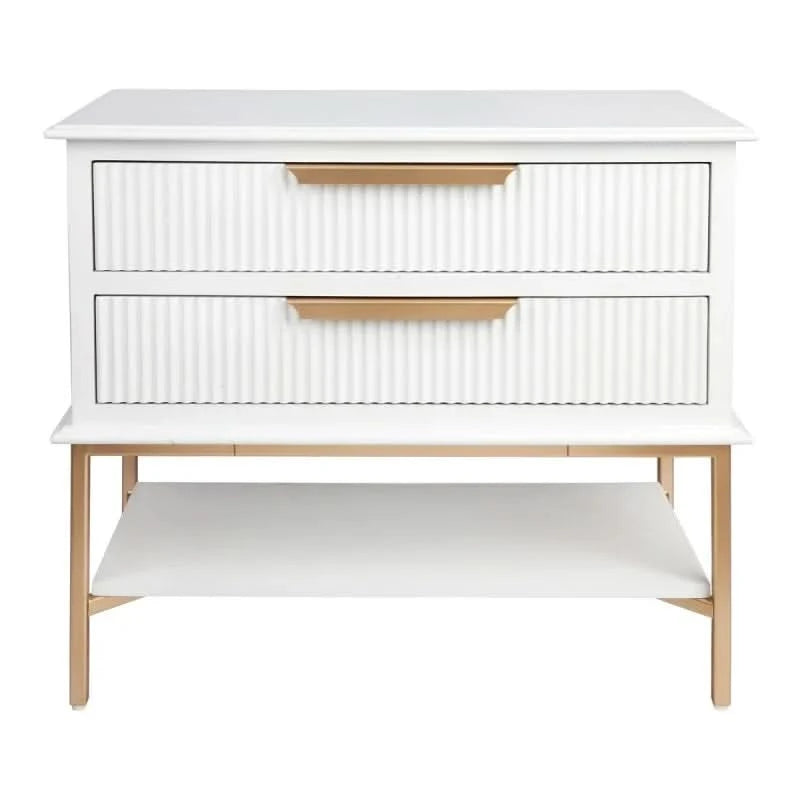 MORETTI 2-DRAWER BEDSIDE TABLE SATIN WHITE/GOLD LARGE - MyChocolateWood