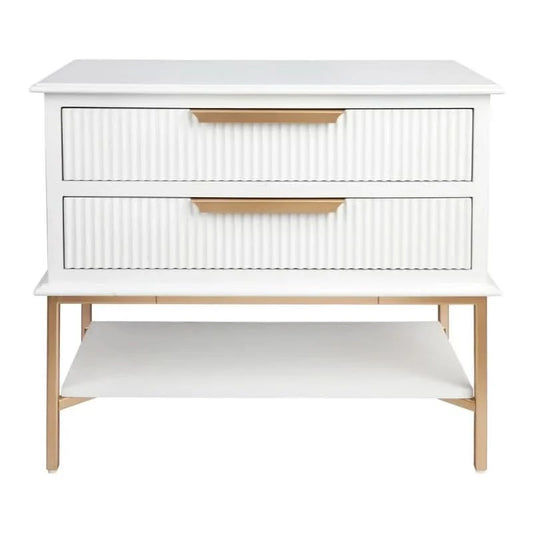 MORETTI 2-DRAWER BEDSIDE TABLE SATIN WHITE/GOLD LARGE - MyChocolateWood