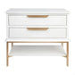 Moretti 2-Drawer Bedside Table Large in Satin White & Gold - Chocolate Wood