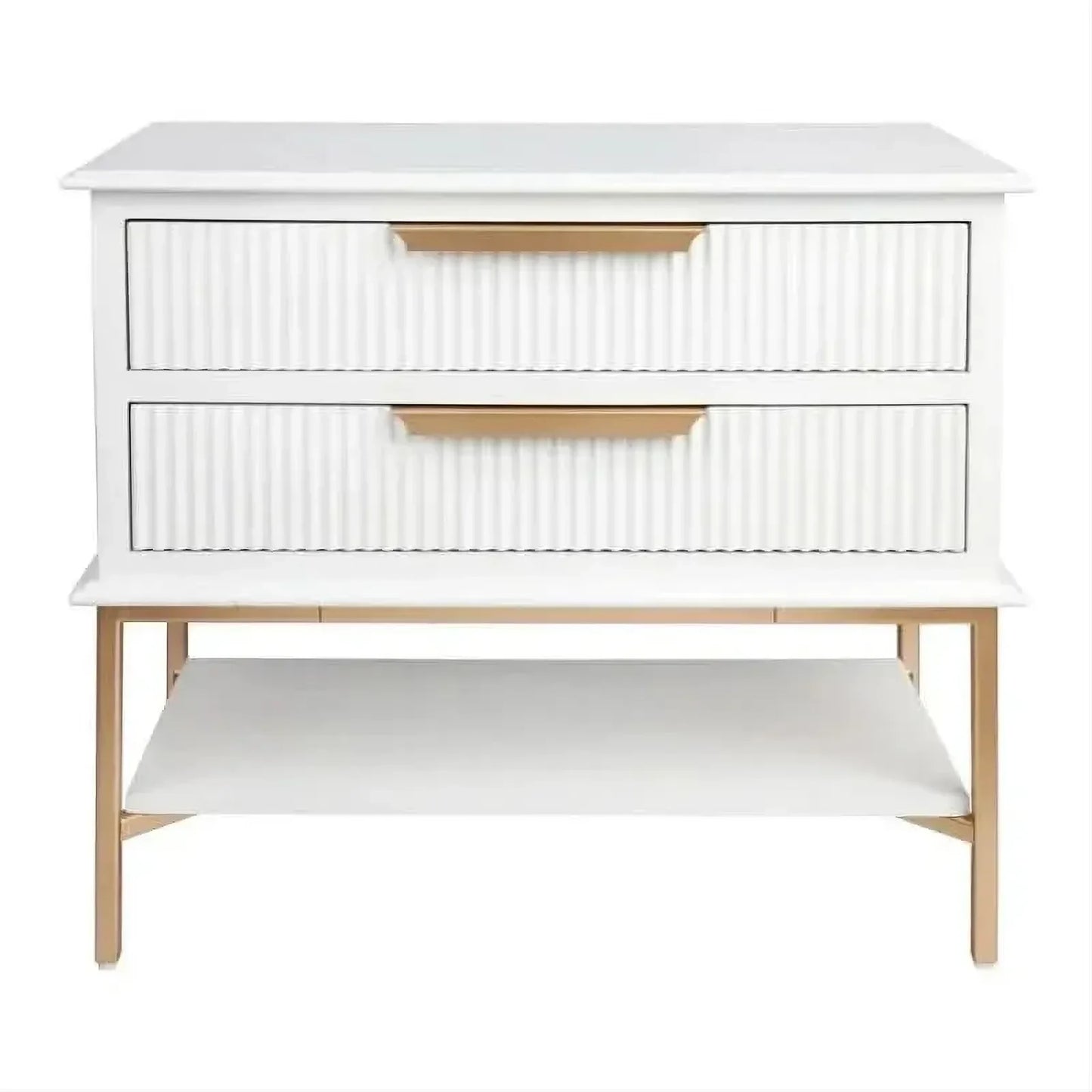 Moretti 2-Drawer Bedside Table Large in Satin White & Gold - Chocolate Wood