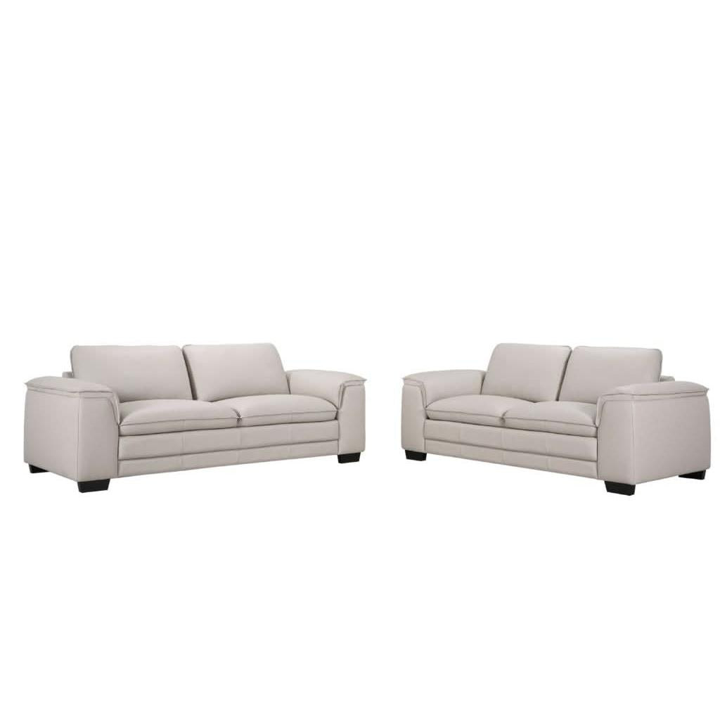 MACKENZIE LEATHER 2-SEATER SOFA - LIGHT GREY - MyChocolateWood