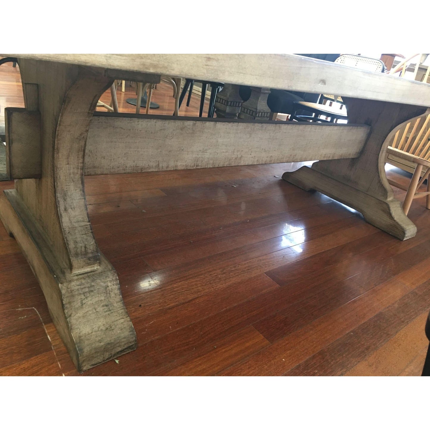 BASILICA RECYCLED OREGON TIMBER DINING TABLE LIGHT WHITEWASH BROWN 250CM