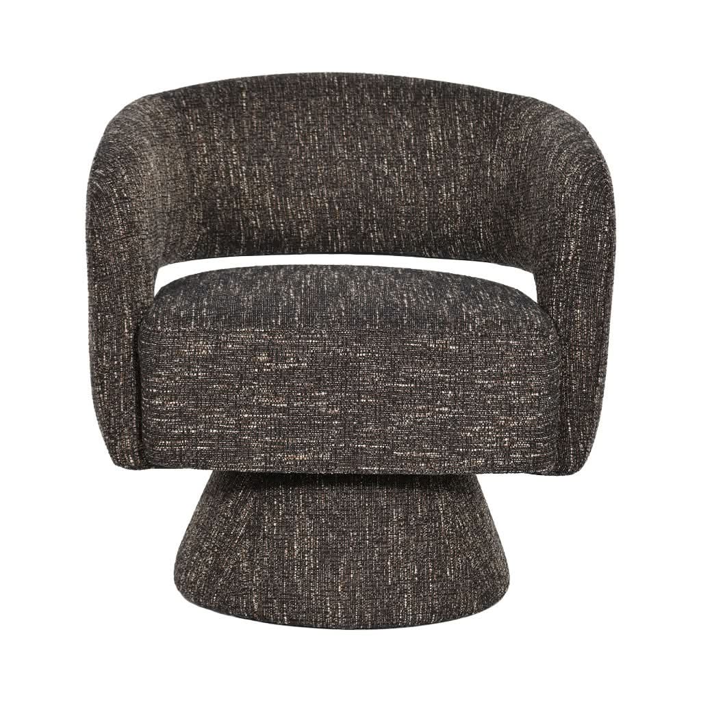 Lester Fabric Accent Armchair with 360 Degree Swivel in Chocolate - Chocolate Wood