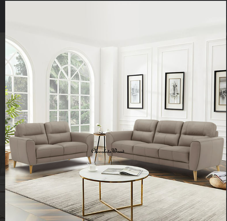 VIGGO 2-SEATER + 3-SEATER  LEATHER SOFA SET LIGHT BROWN - MyChocolateWood