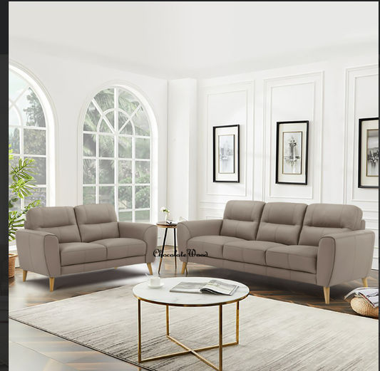 VIGGO 2-SEATER + 3-SEATER  LEATHER SOFA SET LIGHT BROWN - MyChocolateWood