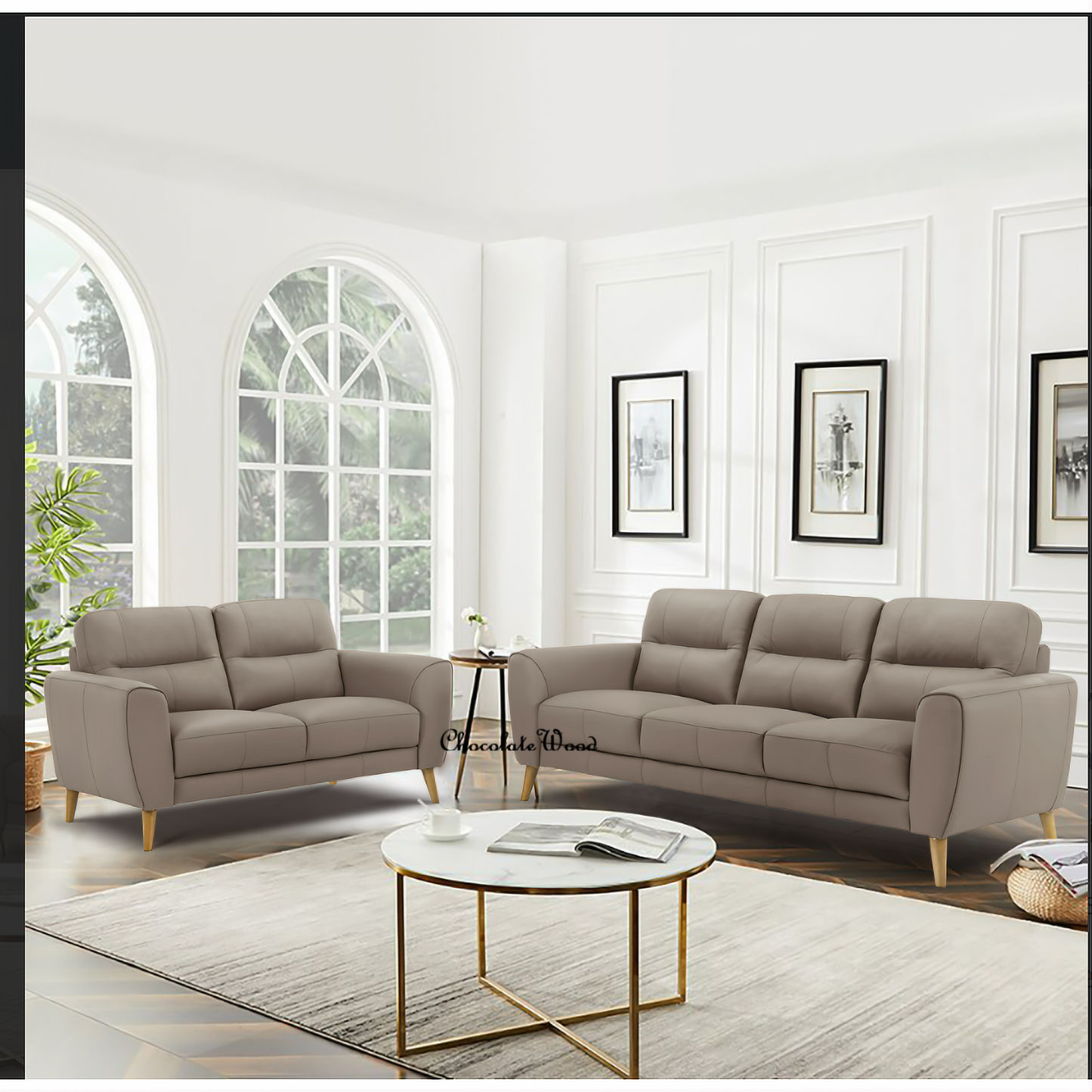 Viggo 2-Seater + 3-Seater Leather Sofa Set in Light Brown
