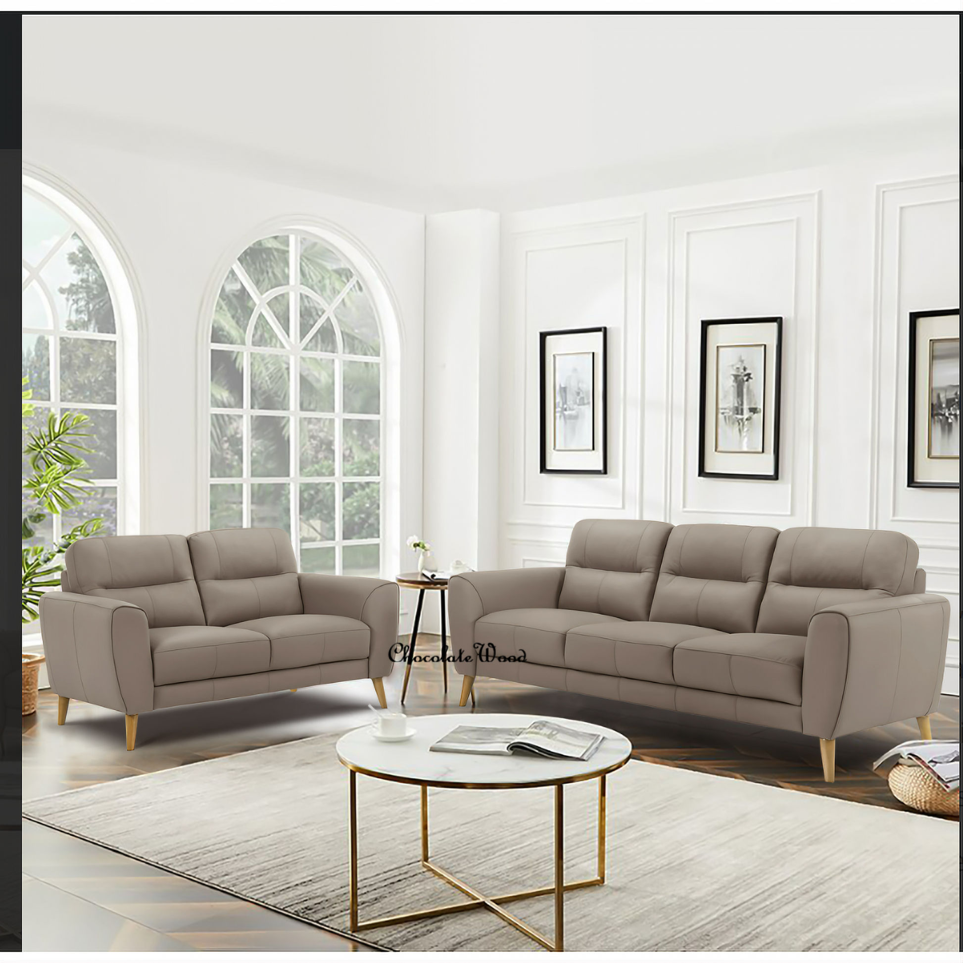 Viggo 2-Seater + 3-Seater Leather Sofa Set in Light Brown