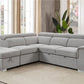 SUTTON FABRIC 2-SEATER CORNER SOFA W/BED,STORAGE OTTOMAN & LHF CHAISE LIGHT GREY